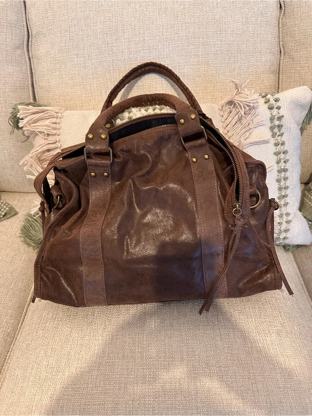 Gave Lux Large Chocolate Brown Leather Satchel NWT